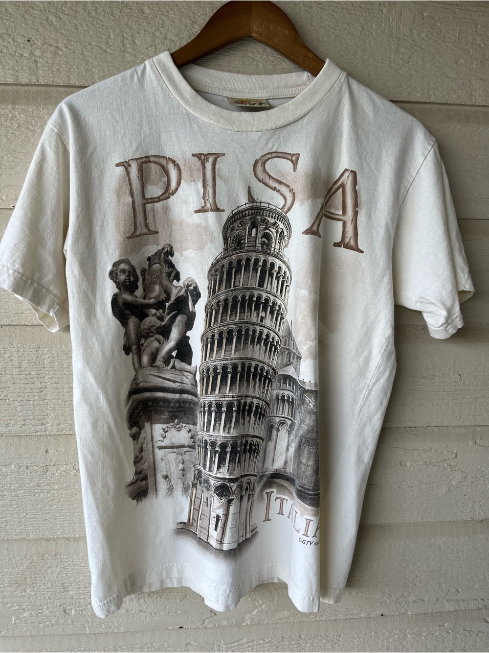 Vintage PISA Italia Graphic T-Shirt - Cream Women’s M